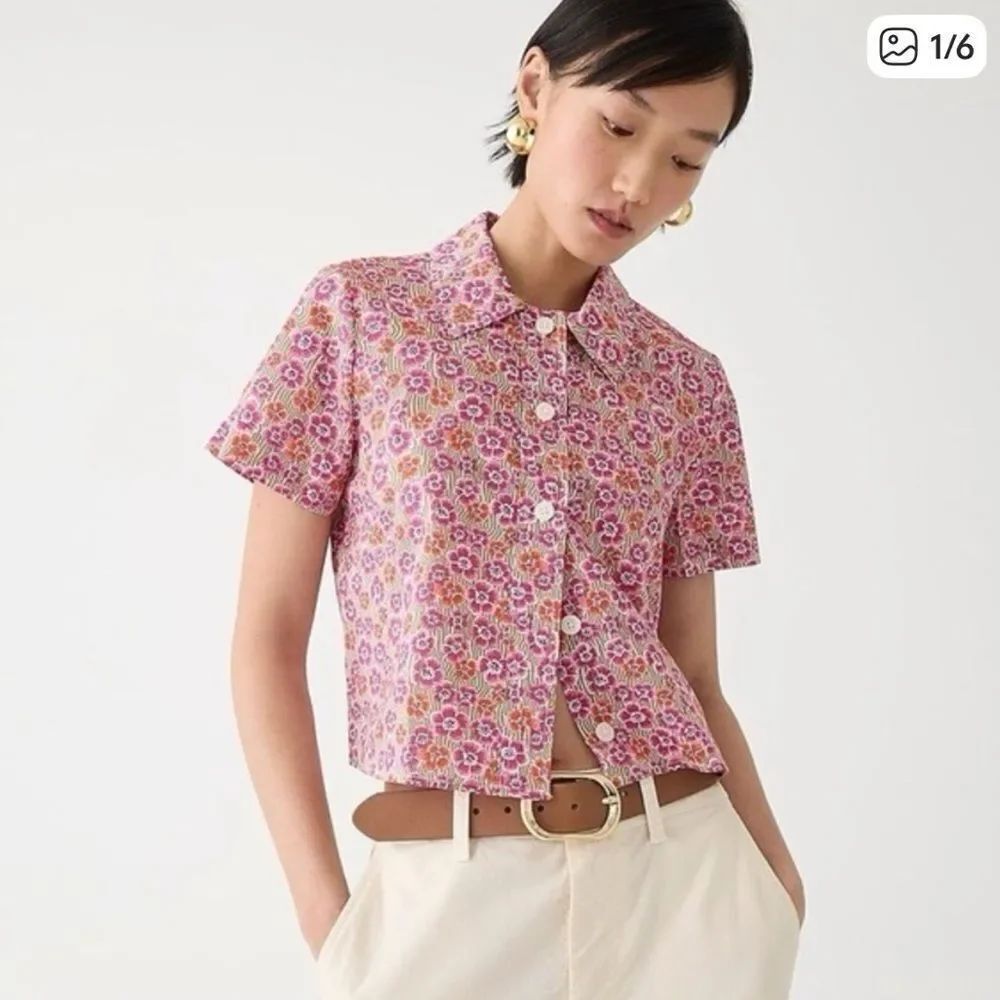 J Crew Cropped Gamine Shirt Liberty Ellie Floral Pink Womens 6